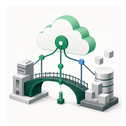 Ilustración de puentes que conectan SAP, nube y aplicaciones